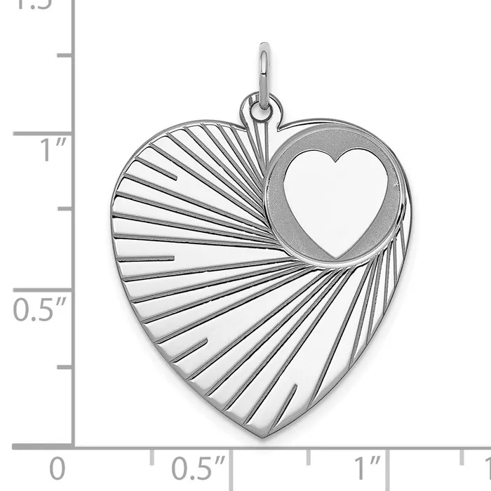 TreasureFineJewelers Rings Sterling Silver Rhodiumplated Engraveable Heart Disc Charm