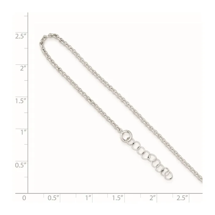 TreasureFineJewelers Sterling Silver Polished Rolo Chain with 1in ext Anklet Necklaces