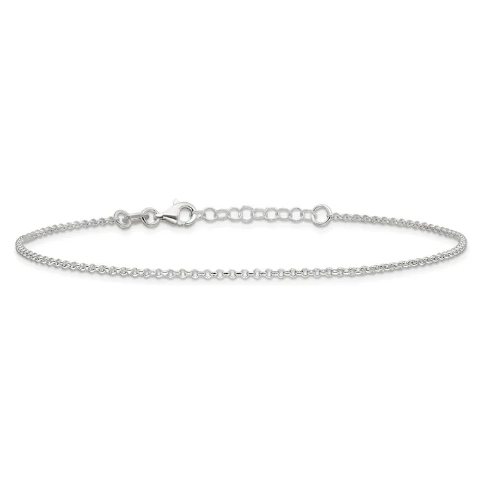 TreasureFineJewelers Sterling Silver Polished Rolo Chain with 1in ext Anklet Necklaces