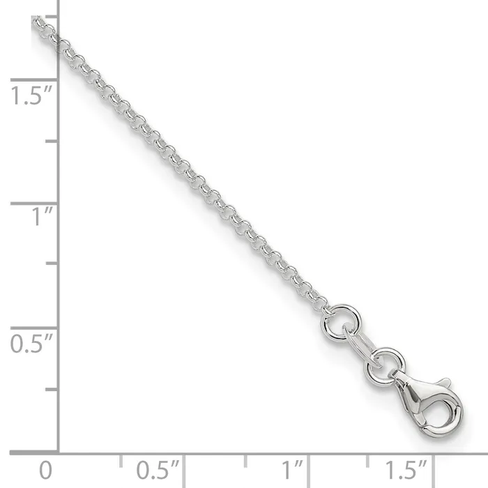 TreasureFineJewelers Sterling Silver Polished Rolo Chain with 1in ext Anklet Necklaces