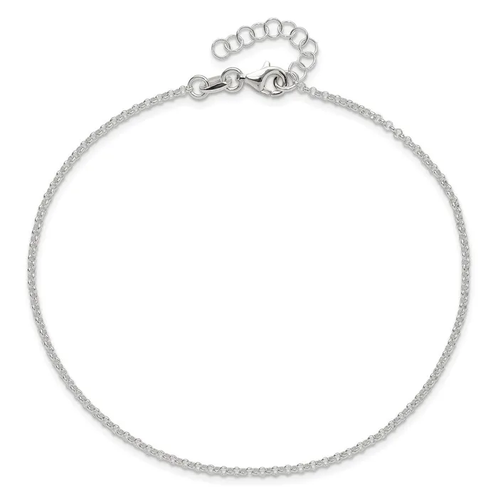 TreasureFineJewelers Sterling Silver Polished Rolo Chain with 1in ext Anklet Necklaces