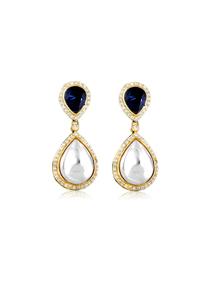 Curio Cottage Earrings Meira Kundan And Blue Drops Dangler Earrings