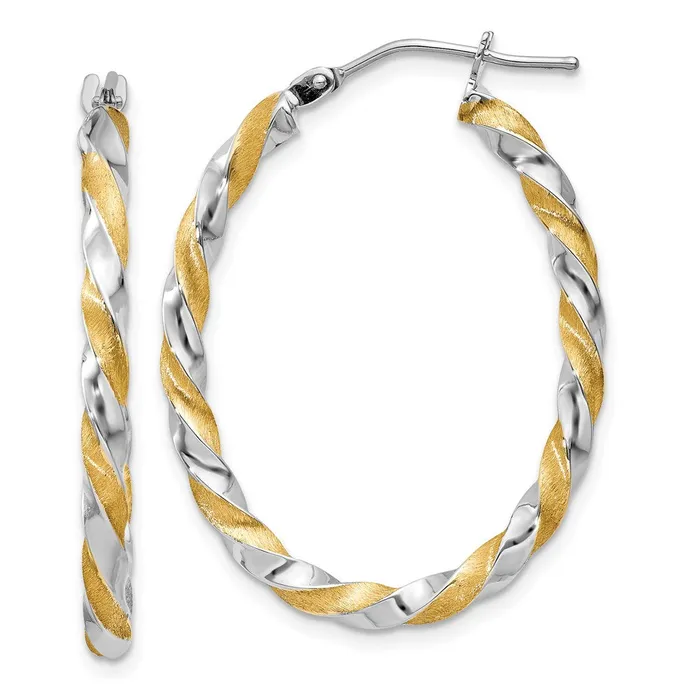 Earrings 14k Yellow Gold White Rhodium Twisted Hoop EarringsWBCPRE780 WB Choice Jewelry
