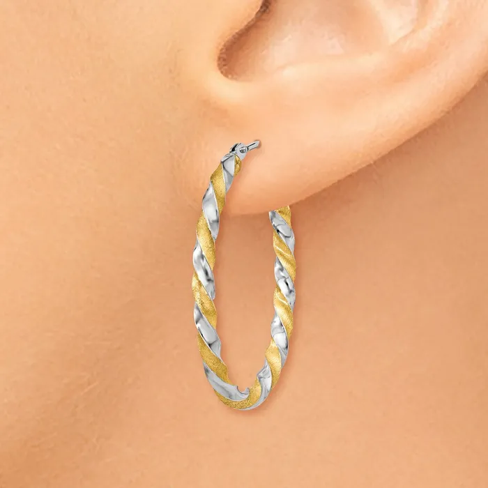 Earrings 14k Yellow Gold White Rhodium Twisted Hoop EarringsWBCPRE780 WB Choice Jewelry
