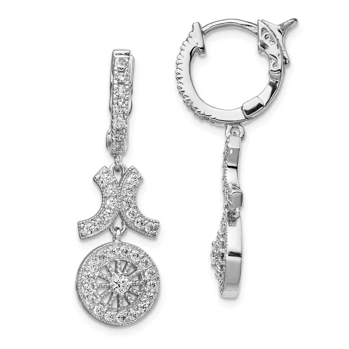 Earrings WB Choice Jewelry Sterling Silver Polished CZ Circle Hinged Hoop Dangle EarringsWBCQE13024