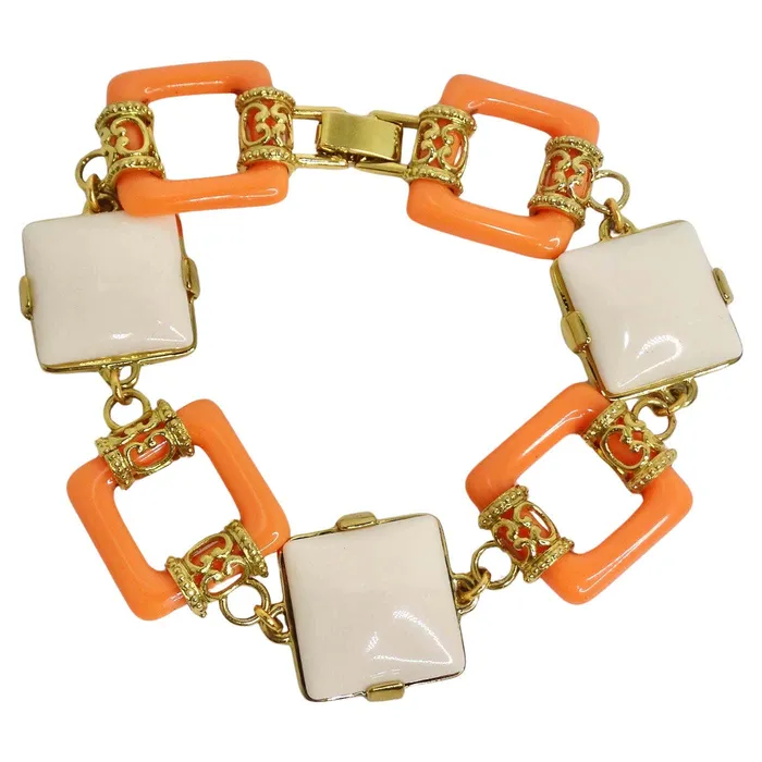 Joan Rivers Gold Tone Orange Geometric Bracelet Vintage by Misty Bracelets