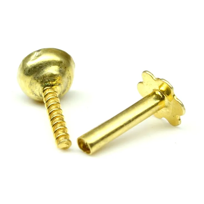 Karizma Jewels Earrings Real Gold Nose stud 14K Ethnic White CZ Indian Piercing Screw Nose stud