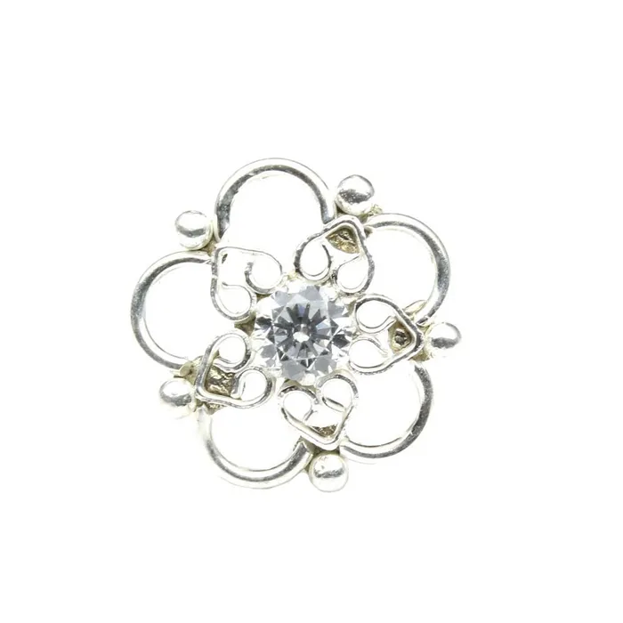 Karizma Jewels Rings Cute Real 925 Silver White CZ Nose ring Push Pin