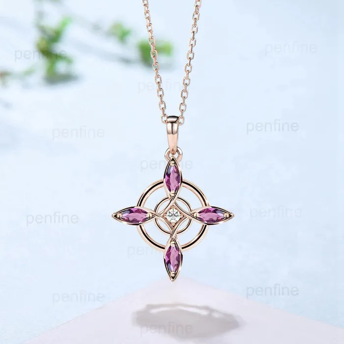 Necklaces PENFINE Vintage Marquise Cut Amethyst Necklace Double Loop Forever Pendant Silver Rose Gold Necklace Norse Viking Angle Anniversary gift for women