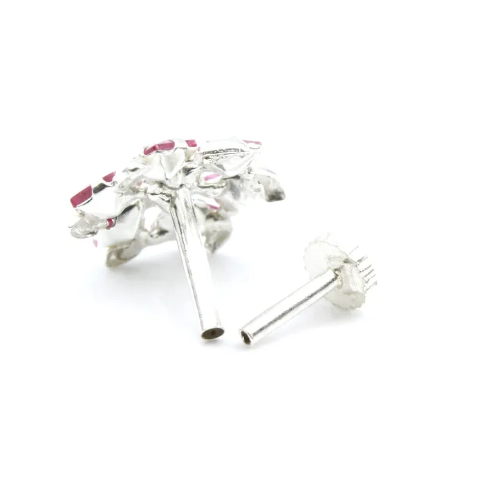 Real Sterling Silver Pink White CZ Studded Nose ring Push Pin Karizma Jewels Rings