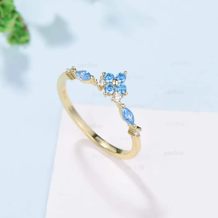 Rings Art Deco Swiss Blue Topaz Wedding Band 14K Yellow Gold Half Eternity VintageTopaz Stacking Band Anniversary Ring Matching Band Promise Ring PENFINE Rings Art Deco Swiss Blue Topaz Wedding Band 14K Yellow Gold Half Eternity VintageTopaz Stacking Band Anniversary Ring Matching Band Promise Ring PENFINE
