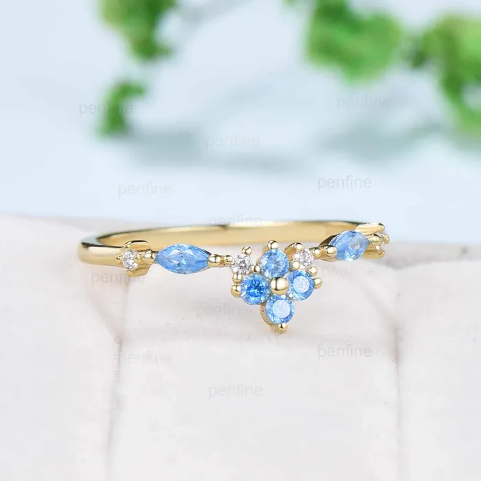 Rings Art Deco Swiss Blue Topaz Wedding Band 14K Yellow Gold Half Eternity VintageTopaz Stacking Band Anniversary Ring Matching Band Promise Ring PENFINE Rings Art Deco Swiss Blue Topaz Wedding Band 14K Yellow Gold Half Eternity VintageTopaz Stacking Band Anniversary Ring Matching Band Promise Ring PENFINE