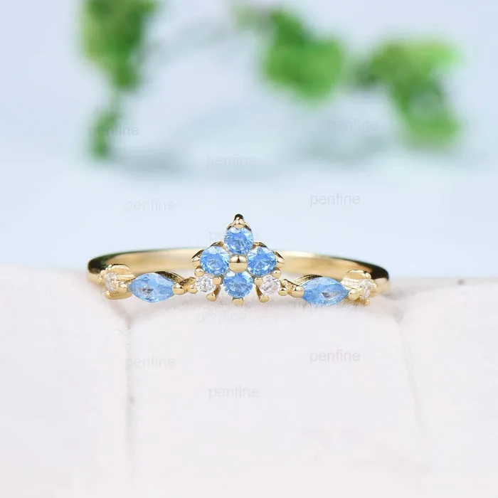 Rings Art Deco Swiss Blue Topaz Wedding Band 14K Yellow Gold Half Eternity VintageTopaz Stacking Band Anniversary Ring Matching Band Promise Ring PENFINE Rings Art Deco Swiss Blue Topaz Wedding Band 14K Yellow Gold Half Eternity VintageTopaz Stacking Band Anniversary Ring Matching Band Promise Ring PENFINE