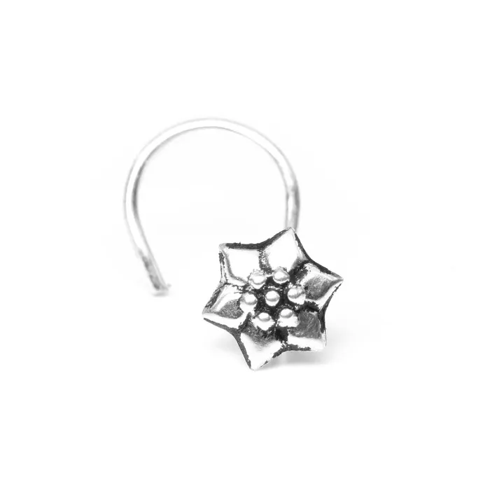 Rings Karizma Jewels Floral Solid Sterling Star Silver Oxidized Nose Stud Twist nose ring 24g