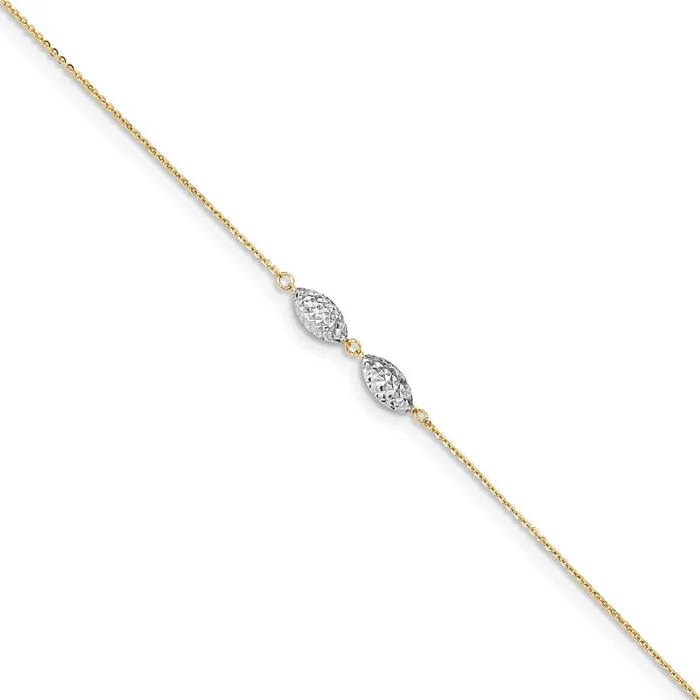Rings WB Choice Jewelry 14K Twotone Diamond Cut Puff Rice Beads 9in Plus 1in Ext AnkletWBCANK2709