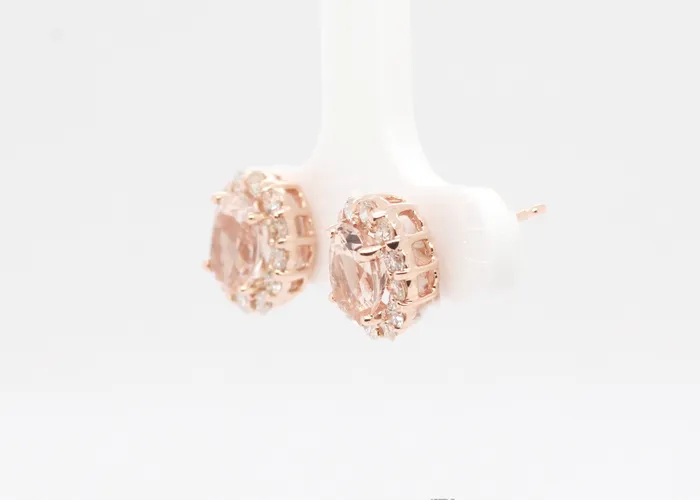 ROYAL JEWELRY MFG INC Earrings 14KR 135 Cttw Morganite and Diamond Halo Earrings