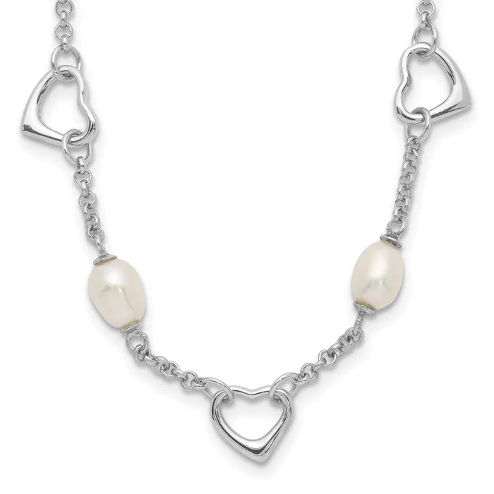Sterling Silver 56mm White Egg FWC Pearl wHeart 2in ext NecklaceWBCQG5271175 WB Choice Jewelry Necklaces