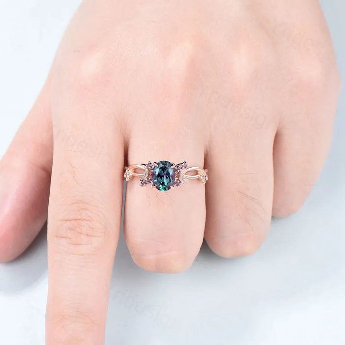 Vintage 15CT Oval Cut Alexandrite Ring Twig Infinity Color Change Moon Engagement Ring Unique Flower Amethyst Wedding Ring Gift For Women PENFINE Rings Vintage 15CT Oval Cut Alexandrite Ring Twig Infinity Color Change Moon Engagement Ring Unique Flower Amethyst Wedding Ring Gift For Women PENFINE Rings
