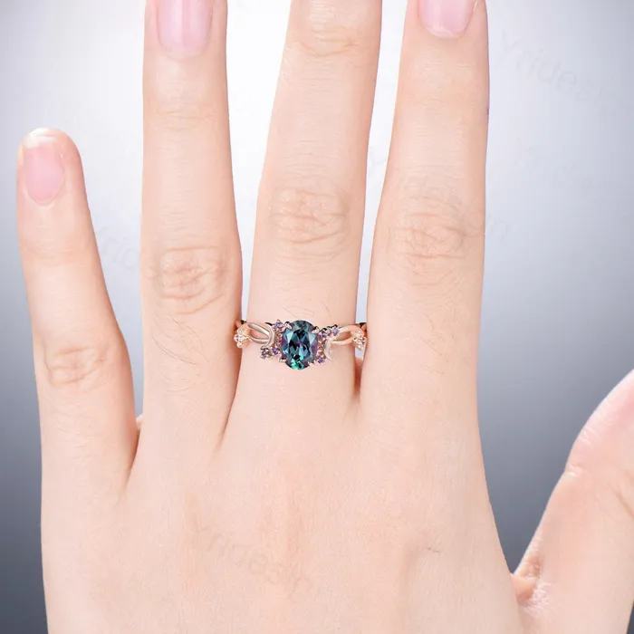 Vintage 15CT Oval Cut Alexandrite Ring Twig Infinity Color Change Moon Engagement Ring Unique Flower Amethyst Wedding Ring Gift For Women PENFINE Rings Vintage 15CT Oval Cut Alexandrite Ring Twig Infinity Color Change Moon Engagement Ring Unique Flower Amethyst Wedding Ring Gift For Women PENFINE Rings