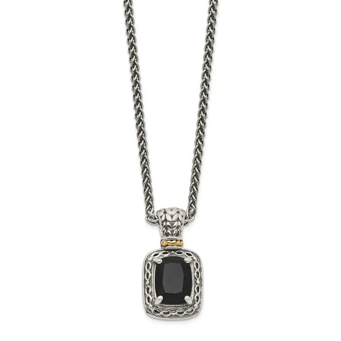 WB Choice Jewelry Necklaces Sterling Silver w14k Antiqued Onyx NecklaceWBCQTC1066