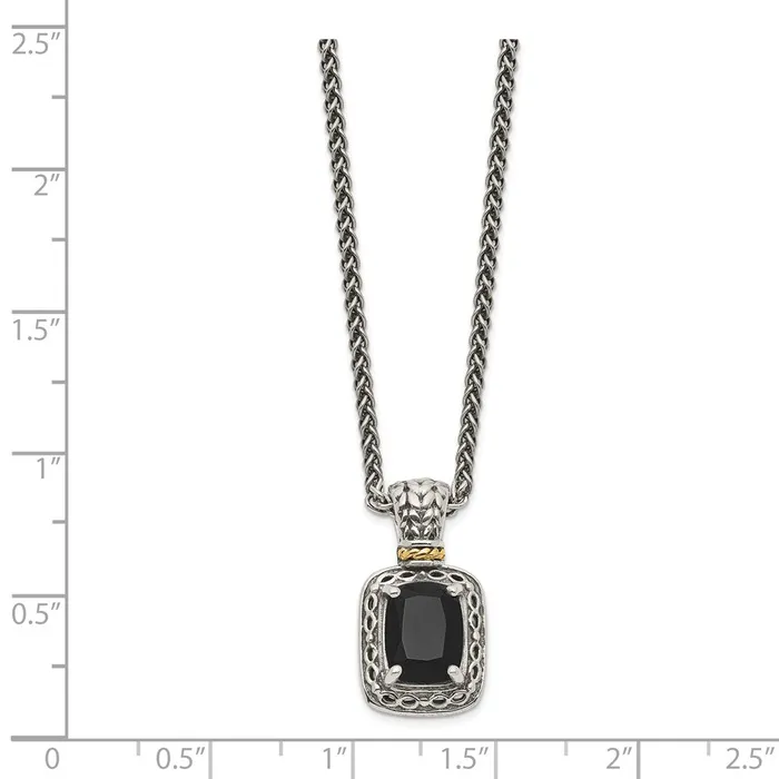 WB Choice Jewelry Necklaces Sterling Silver w14k Antiqued Onyx NecklaceWBCQTC1066 WB Choice Jewelry Necklaces Sterling Silver w14k Antiqued Onyx NecklaceWBCQTC1066
