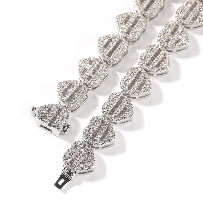 12MM CZ Stone Baguetted Heart Necklace icezeusshop Necklaces
