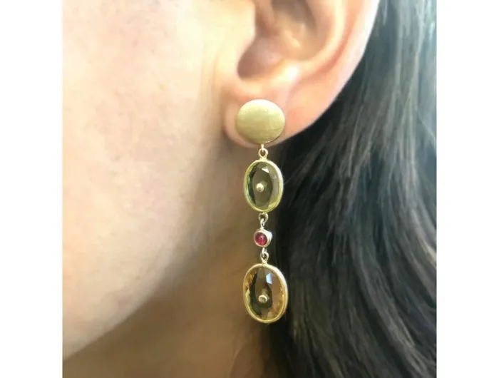 Albert Hern Earrings Earrings Lemon Citrine Ruby Cabochon Albert Hern Earrings Earrings Lemon Citrine Ruby Cabochon