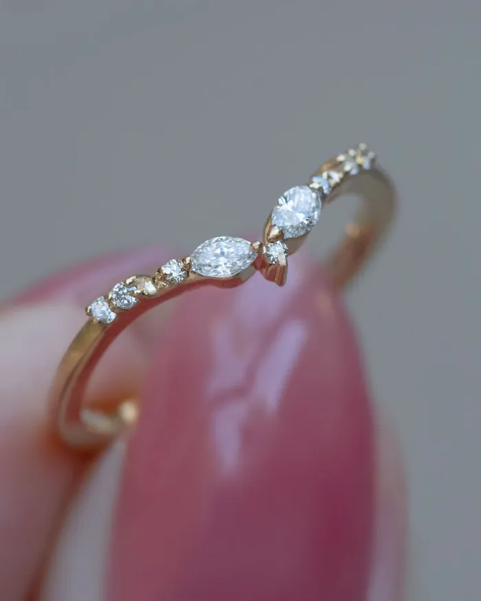 Albrecht Jewellery Rings Matching Contour Wedding Band w Natural Marquise and Round Diamonds 14K Gold