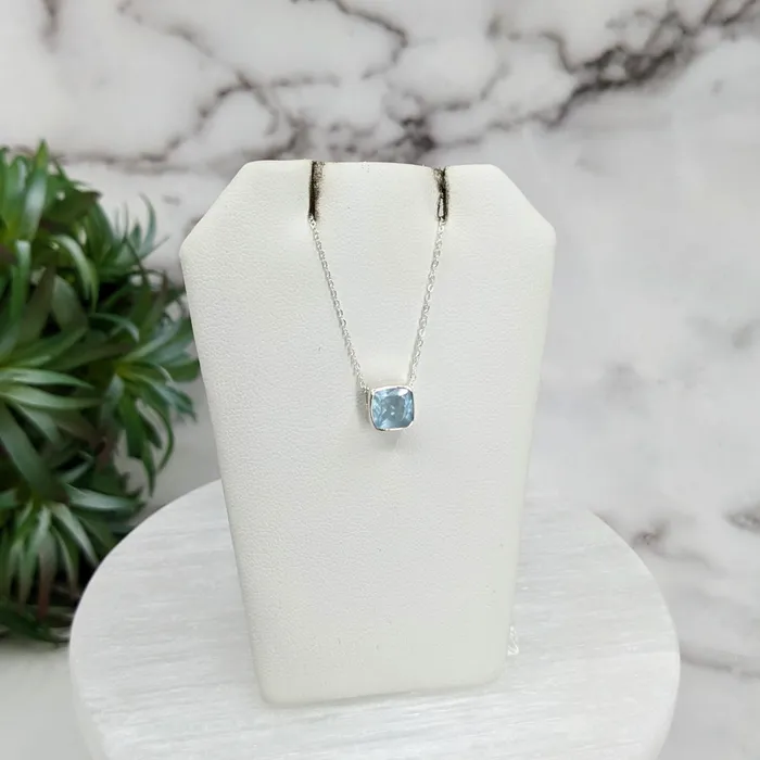 Aquamarine Faceted Necklace Sterling Silver Slider Pendant on 18 Chain LV3253 Bliss Crystals Necklaces