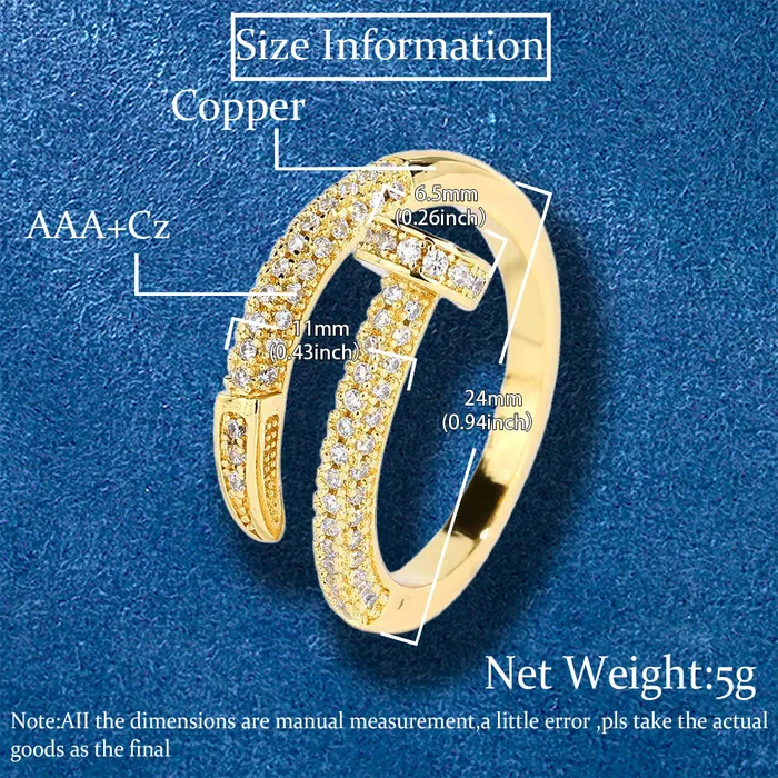 Bracelets IceZeusShop Iced Out Nail Shape Adjustable Bracelet Ring