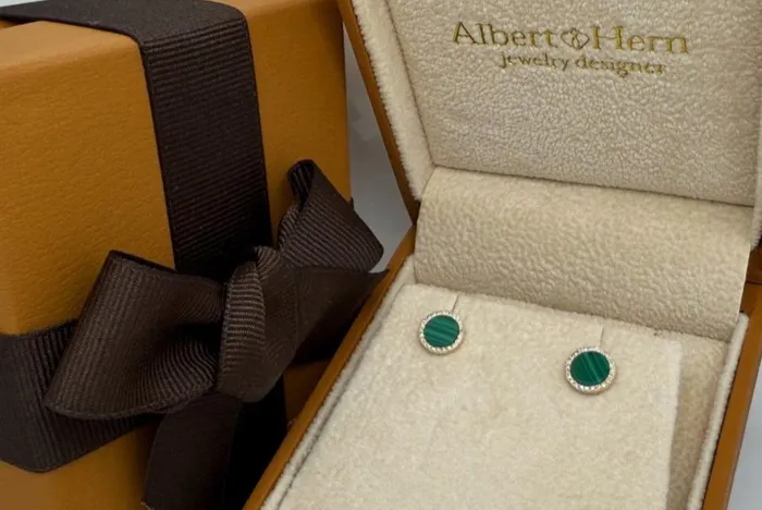Earrings Albert Hern Earrings 14kt Gold Malachite Diamonds