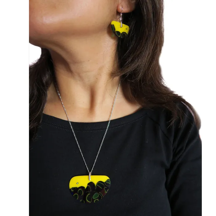 Earrings Handmade Murano glass Pendant and Earrings set semiround Murrina Maya Fantasy Multicolor Yellow VN Murrine