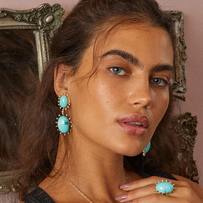 Earrings Jack Vartanian VITA EARRING IN 18K YELLOW GOLD WITH TURQUOISE AND DIAMOND