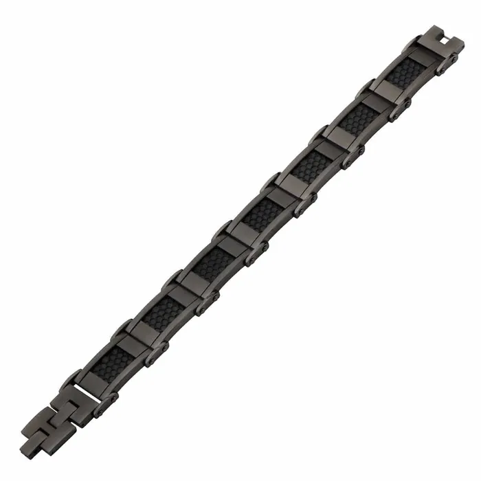 INOX JEWELRY Bracelets Black and Gunmetal Silver Tone Stainless Steel Adjustable Honeycomb Bracelet