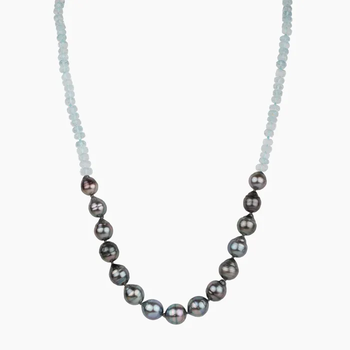 Necklaces misha hawaii Mana Nui Aquamarine Tahitian Pearl Necklace