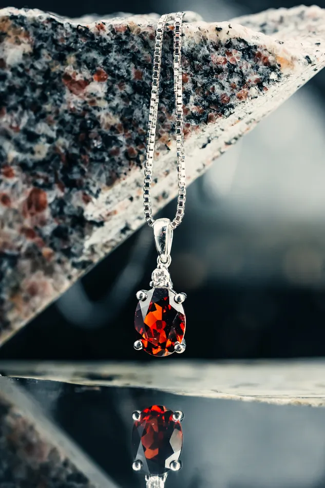 Northwest Jewelry Distributors Necklaces 14k White Gold Mozambique Garnet and Diamond Pendant