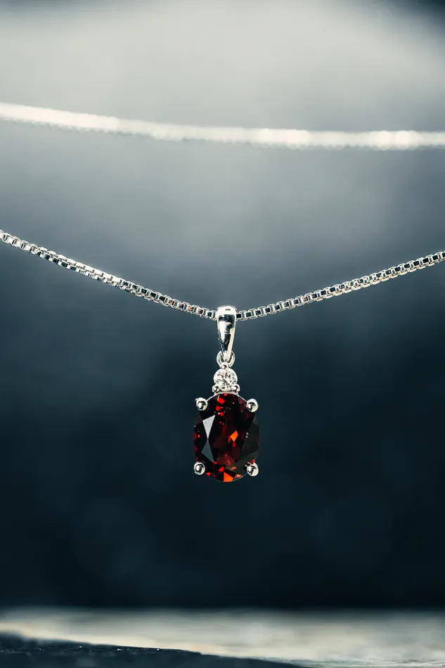 Northwest Jewelry Distributors Necklaces 14k White Gold Mozambique Garnet and Diamond Pendant