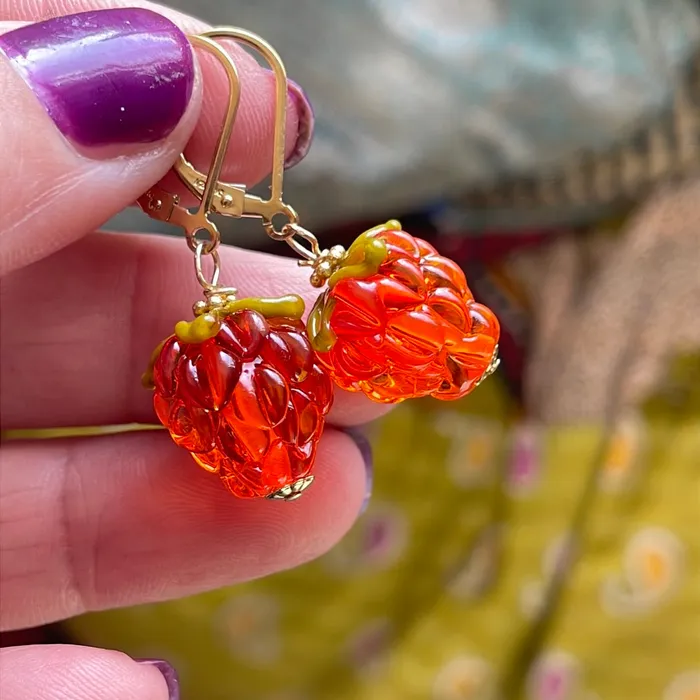 Orange Glass Berry Earrings Gold Filled Handmade Love Vintage Paris Earrings