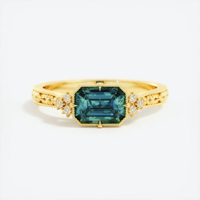 Rings Albrecht Jewellery Custom Order Emerald and Diamond Engagement Ring 14K Yellow Gold