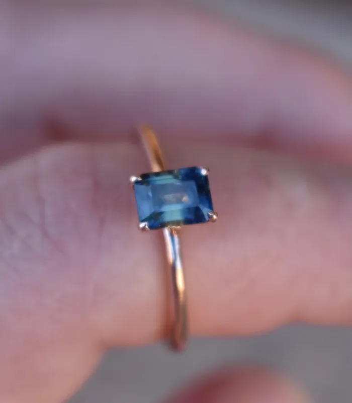 Rings Blue Green Sapphire Solitaire Engagement Ring 14K Rose Gold AlbrechtJewellery