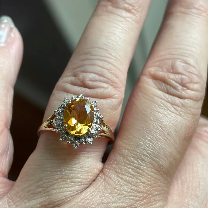 Rings Citrine Diamond Halo Ring 10k Gold Vintage Vintage Paris Jewelry